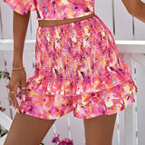 VCAY Shorts con estampado floral bajo con fruncido
