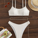 Swim Conjunto de bikini solido para playa de verano con cadena