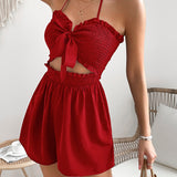 WYWH Frill Trim Tie Front Halter Romper