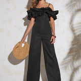 Haute Ruffle Off Shoulder Wide Leg Jumpsuit