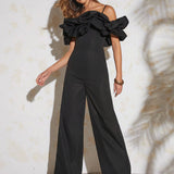 Haute Ruffle Off Shoulder Wide Leg Jumpsuit