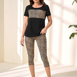 EMERY ROSE Leggings con camiseta con estampado de leopardo