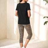 EMERY ROSE Leggings con camiseta con estampado de leopardo