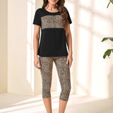 EMERY ROSE Leggings con camiseta con estampado de leopardo