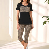 EMERY ROSE Leggings con camiseta con estampado de leopardo