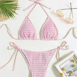 Swim Mod Conjunto de bikini a rayas Sujetador de triangulo fruncido y bottom de tanga Traje de bano de 2 piezas