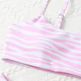 Swim Conjunto de bikini con rayas de cebra Sujetador sin aros y bottom de bikini de corte alto Traje de bano de 2 piezas
