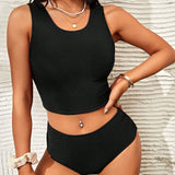 Swim Vcay Banador bikini liso de talle alto