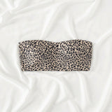 Swim Top bikini bandeau con estampado de leopardo