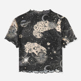 EZwear Top con estampado de galaxia ribete en forma de lechuga de malla sin Brasier