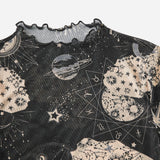 EZwear Top con estampado de galaxia ribete en forma de lechuga de malla sin Brasier