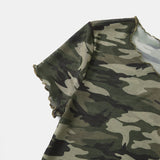 EZwear Gorpcore Top crop con estampado de camuflaje ribete en forma de lechuga