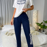 Conjunto de pijama pantalones con camiConjuntoa con estampado de slogan