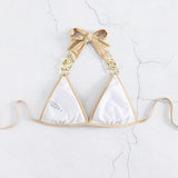 Swim SXY Top bikini triangulo con lentejuelas halter