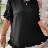 Blusa unicolor bajo con fruncido