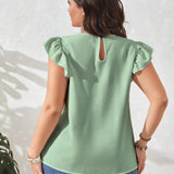 Blusa con encaje en contraste ribete con fruncido