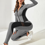 Yoga Trendy Conjunto deportivo de malla en contraste agujeros de pulgar