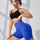 Yoga Basic Shorts deportivos de cintura ancha, de color azul