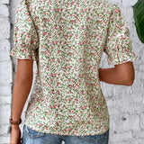 LUNE Blusa con estampado floral de cuello cuadrado de manga farol