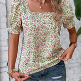 LUNE Blusa con estampado floral de cuello cuadrado de manga farol