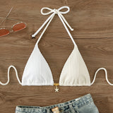 Swim Top bikini triangulo de dos tonos vinculado con aro halter