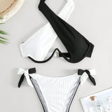 Swim Conjunto de bikini de dos tonos Sujetador con aros recortados entrecruzados y parte inferior de bikini con lazo lateral Traje de bano de 2 piezas