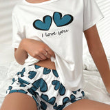 Conjunto de pijama con estampado de corazon y slogan