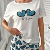 Conjunto de pijama con estampado de corazon y slogan