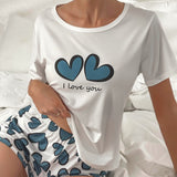 Conjunto de pijama con estampado de corazon y slogan