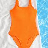 Swim Traje de bano de una pieza con espalda retorcida y corte solido, traje de bano de verano para la playa