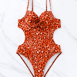 Swim Traje de bano de una pieza con diseno de leopardo, estampado cruzado con soporte y realce, para playa o verano