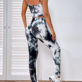 EZwear de tie dye Top de tirantes & con nudo delantero Leggings