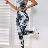 EZwear de tie dye Top de tirantes & con nudo delantero Leggings