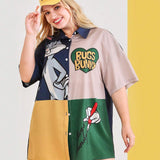 LOONEY TUNES   Camisa con estampado de dibujos animados de color combinado de hombros caidos