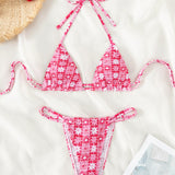 Swim Banador bikini triangulo con estampado floral de cuadros