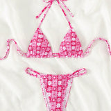 Swim Banador bikini triangulo con estampado floral de cuadros