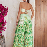 Giffniseti con estampado floral Top bandeau & Pantalones de pierna ancha