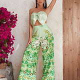 Giffniseti con estampado floral Top bandeau & Pantalones de pierna ancha