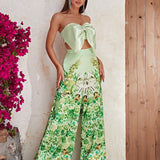 Giffniseti con estampado floral Top bandeau & Pantalones de pierna ancha