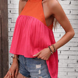 Blusa de dos tonos con fruncido de cuello halter