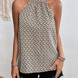 Blusa con estampado de espalda con abertura de ojo de cuello halter