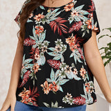 Blusa con estampado tropical de manga murcielago