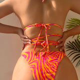 Swim Banador bikini triangulo halter con estampado vinculado con aro