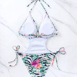 Swim Banador una pieza con estampado tropical con abertura con cordon lateral halter