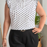 Blusa con estampado de lunares ribete con fruncido