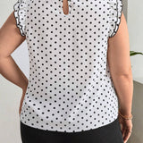 Blusa con estampado de lunares ribete con fruncido