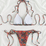 Swim Banador bikini con estampado triangulo con cordon lateral