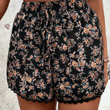 VCAY Shorts con estampado floral ribete con encaje con cordon delantero