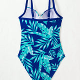 Swim Banador una pieza push up al azar con estampado tropical fruncido