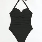 Swim Banador una pieza push up unicolor halter